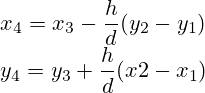x_4=x_3-\frac{h}{d}(y_2-y_1)\\y_4=y_3+\frac{h}{d}(x2-x_1)